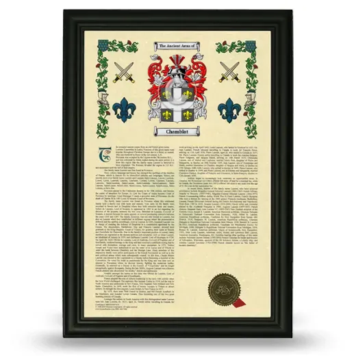 Chamblat Armorial History Framed - Black