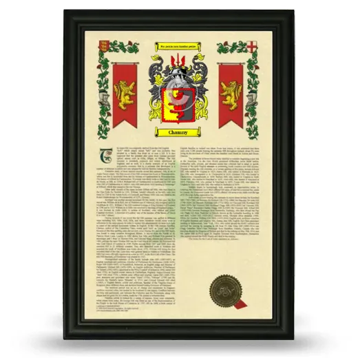Chamny Armorial History Framed - Black