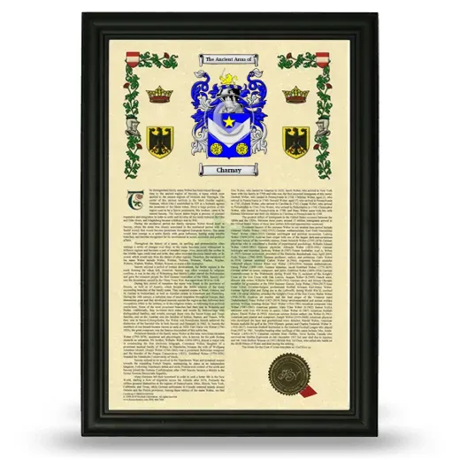 Charnay Armorial History Framed - Black