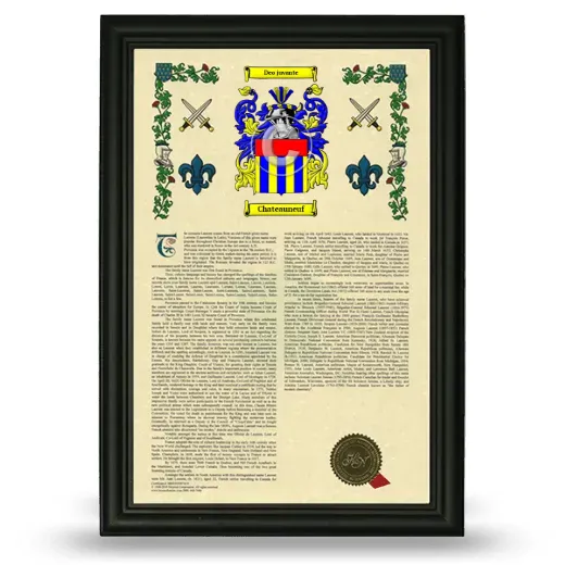Chateauneuf Armorial History Framed - Black