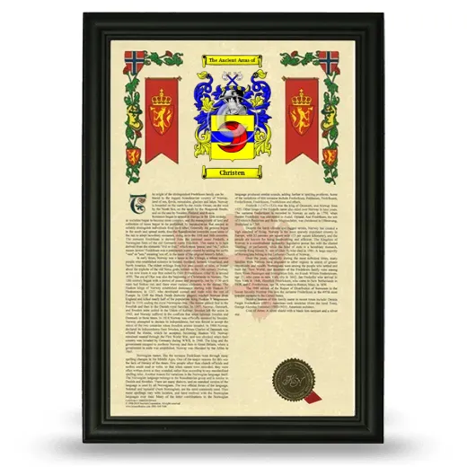 Christen Armorial History Framed - Black