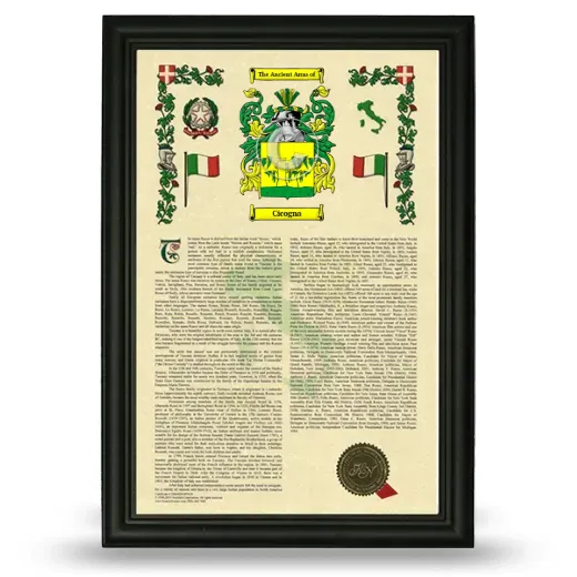 Cicogna Armorial History Framed - Black