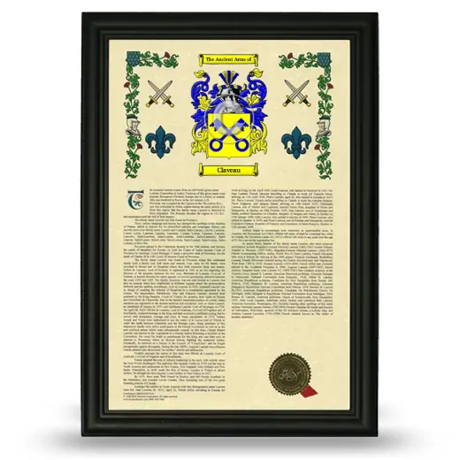 Claveau Armorial History Framed - Black