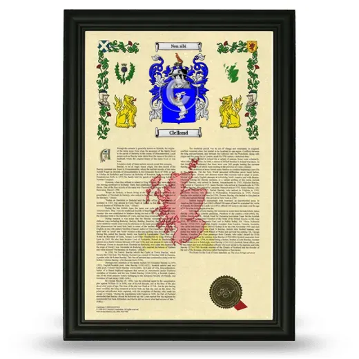 Clelland Armorial History Framed - Black