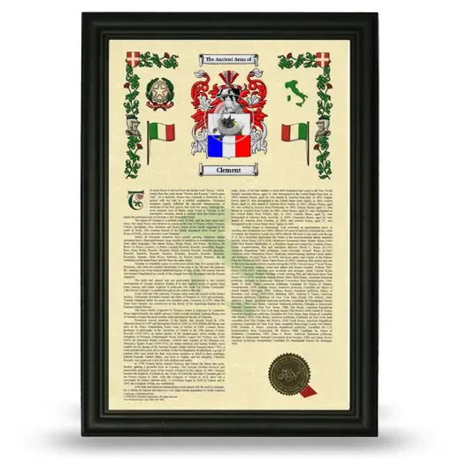 Clement Armorial History Framed - Black