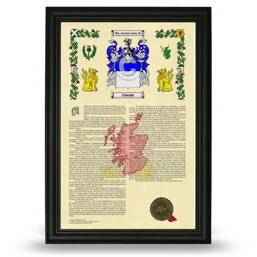 Clonnie Armorial History Framed - Black