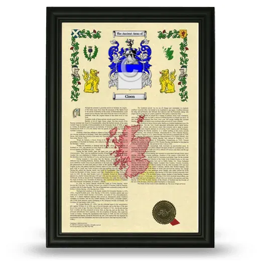 Cloon Armorial History Framed - Black