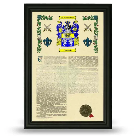 Clouterie Armorial History Framed - Black