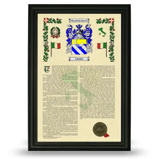 Coccaro Armorial History Framed - Black
