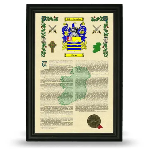 Cocks Armorial History Framed - Black