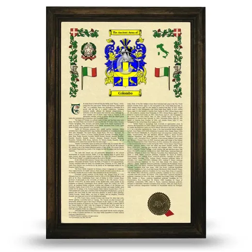 Colombo Armorial History Framed - Brown