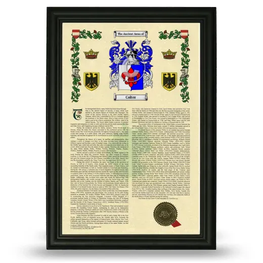 Colter Armorial History Framed - Black
