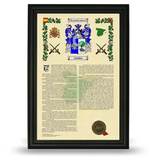 Conchez Armorial History Framed - Black