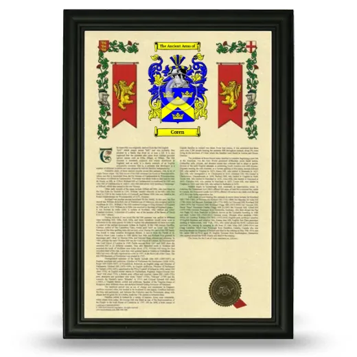Coren Armorial History Framed - Black