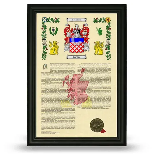 Corvine Armorial History Framed - Black