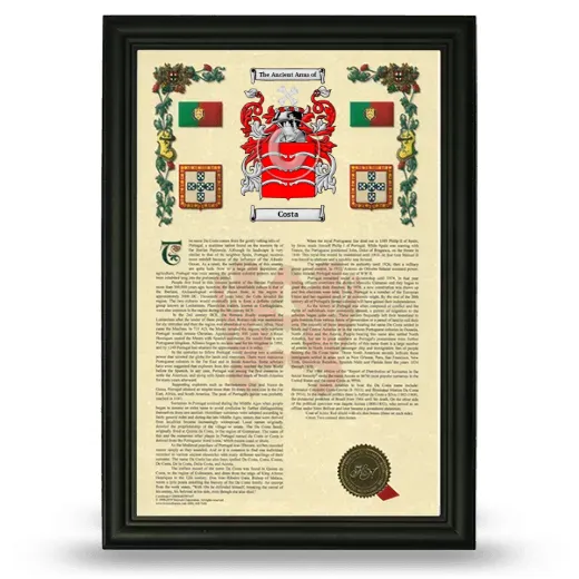 Costa Armorial History Framed - Black