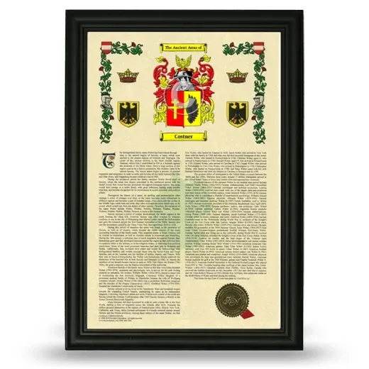 Costner Armorial History Framed - Black