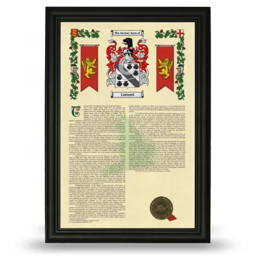 Cotterel Armorial History Framed - Black