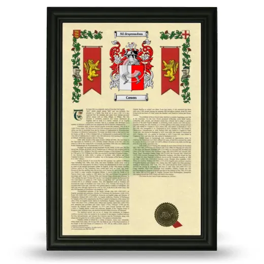 Coxon Armorial History Framed - Black