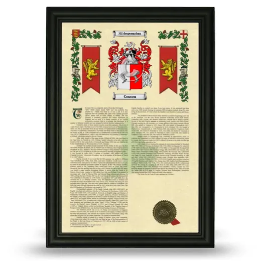 Coxson Armorial History Framed - Black