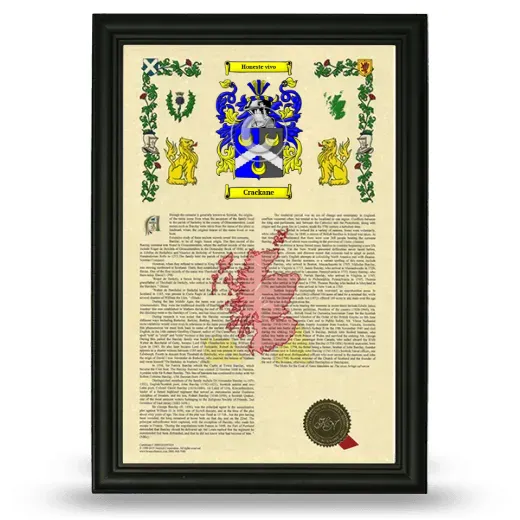 Crackane Armorial History Framed - Black