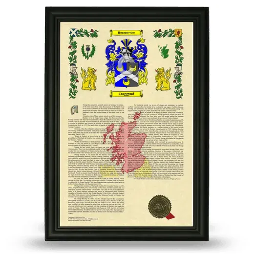 Craggynd Armorial History Framed - Black