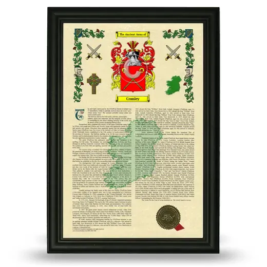 Cranley Armorial History Framed - Black