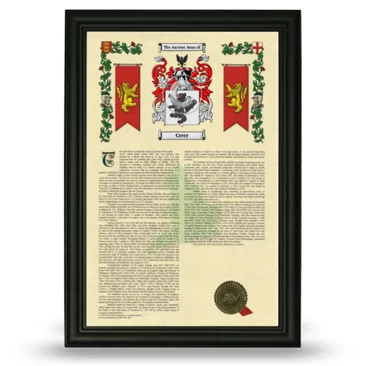 Cresy Armorial History Framed - Black