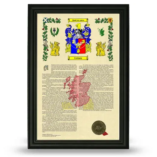 Cretney Armorial History Framed - Black