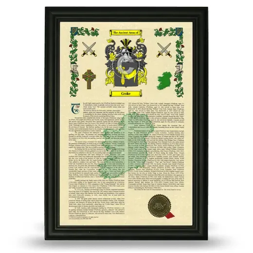 Croke Armorial History Framed - Black
