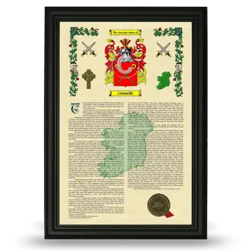 Cronnelly Armorial History Framed - Black