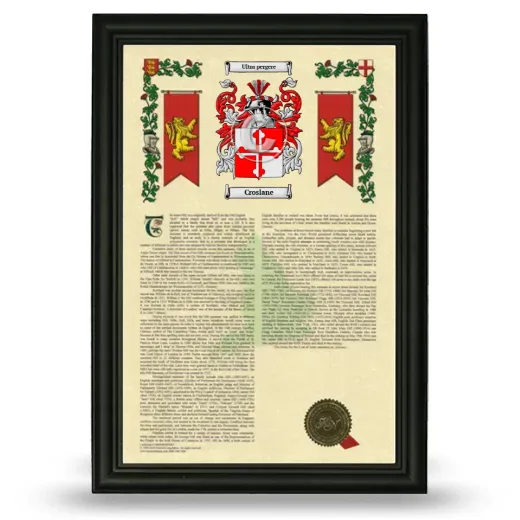 Croslane Armorial History Framed - Black