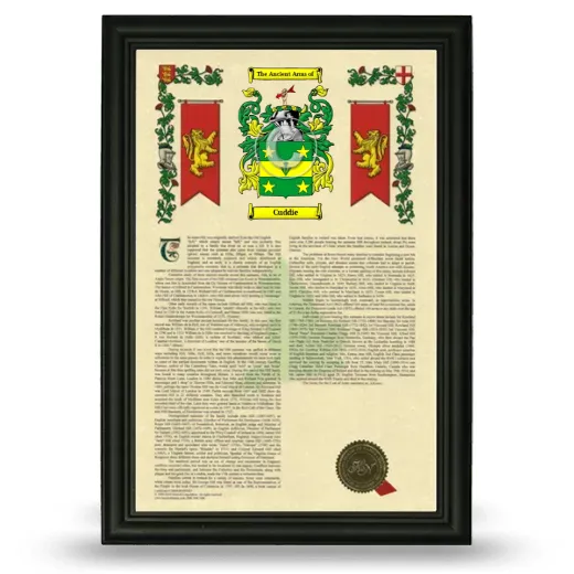 Cuddie Armorial History Framed - Black