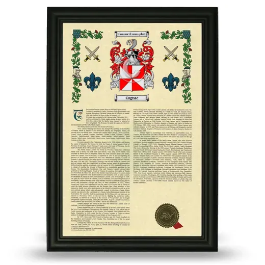 Cugnac Armorial History Framed - Black