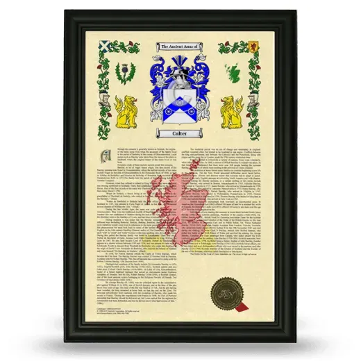 Culter Armorial History Framed - Black