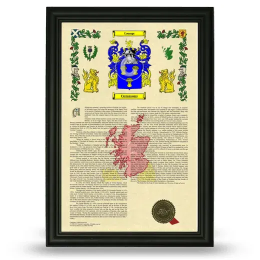 Cummons Armorial History Framed - Black