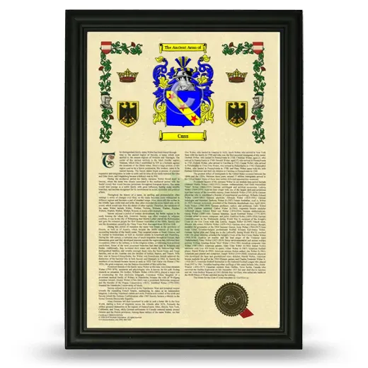 Cuss Armorial History Framed - Black