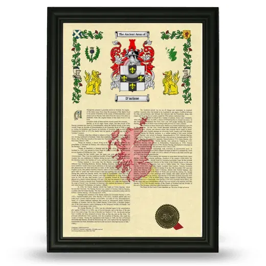 D'arisse Armorial History Framed - Black