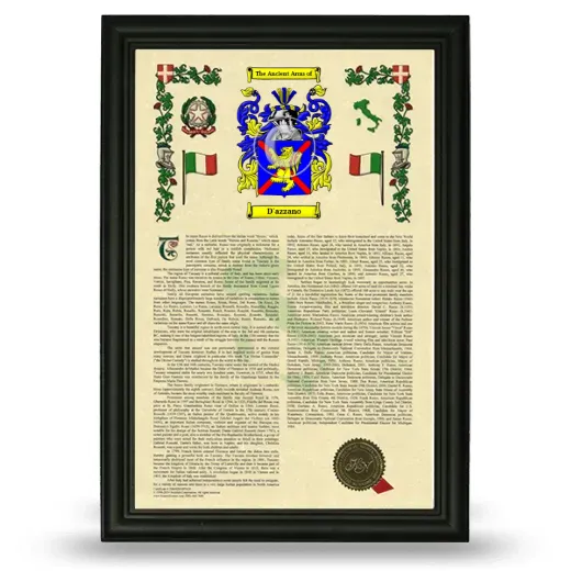 D'azzano Armorial History Framed - Black