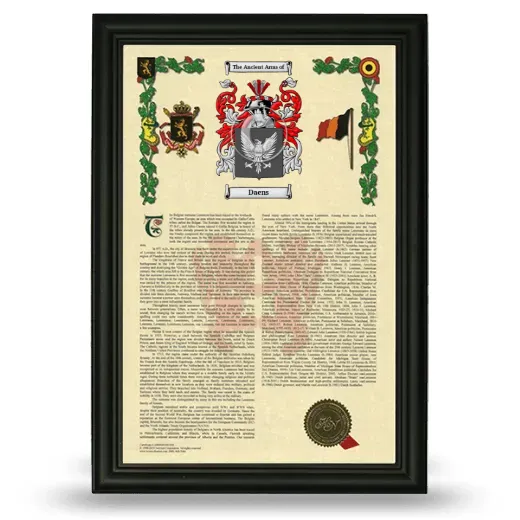 Daens Armorial History Framed - Black