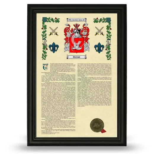 Davout Armorial History Framed - Black