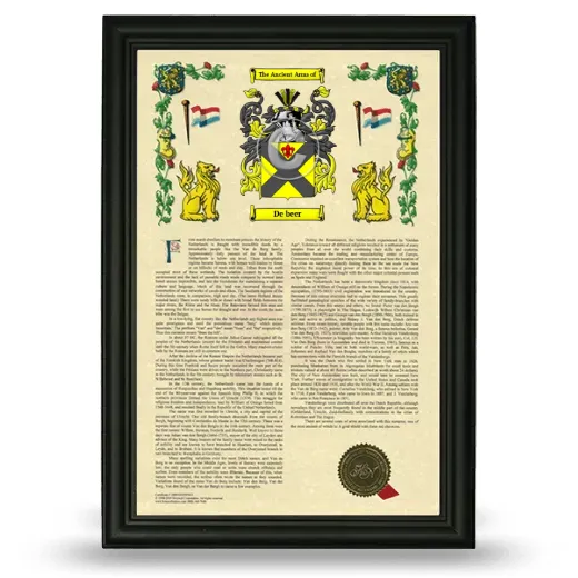 De beer Armorial History Framed - Black