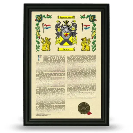 De bere Armorial History Framed - Black