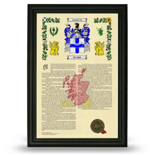 De clare Armorial History Framed - Black