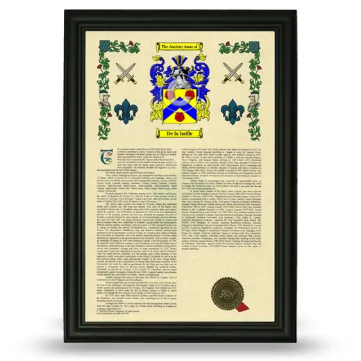De la baille Armorial History Framed - Black