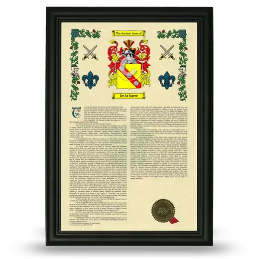 De la barre Armorial History Framed - Black