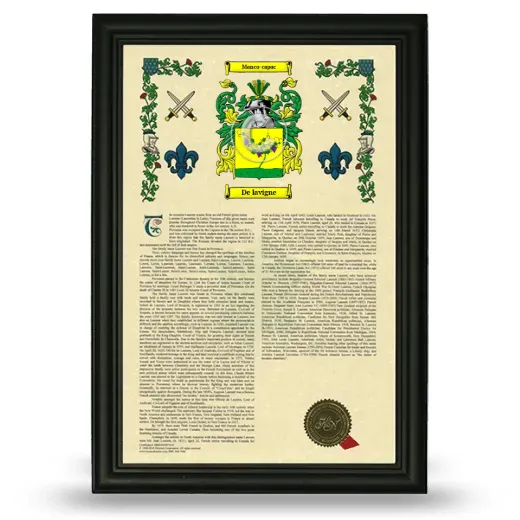 De lavigne Armorial History Framed - Black