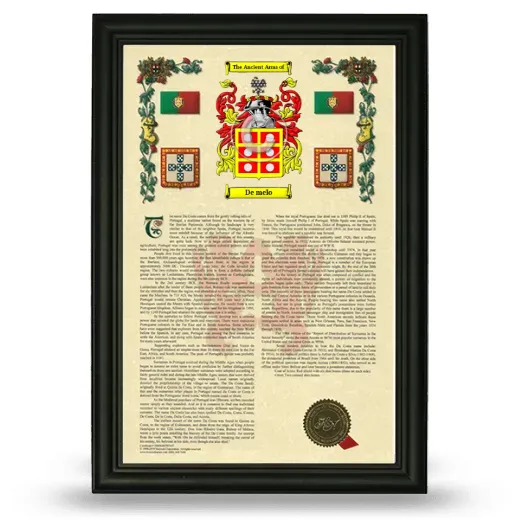 De melo Armorial History Framed - Black