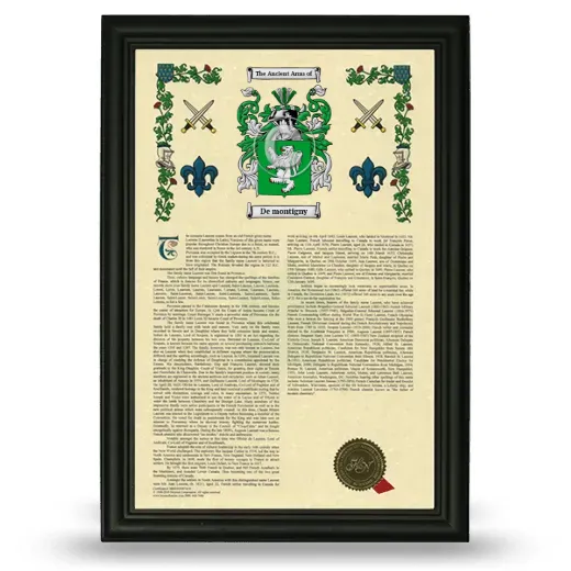 De montigny Armorial History Framed - Black