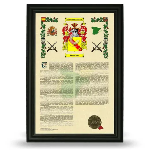 De valera Armorial History Framed - Black